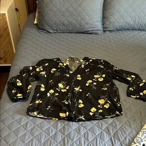 Old Navy Black and Yellow Floral Blouse